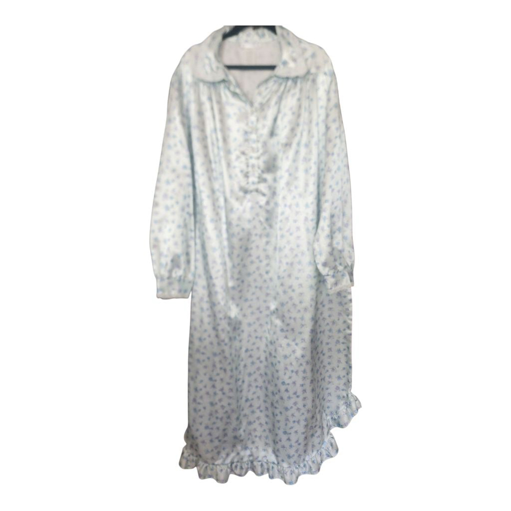 Vintage Fundamentals Nightgown Size L White Blue Floral
